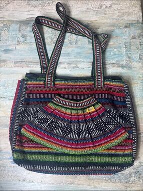Colorful Boho Hippie Shoulder Bag Made in Mexico Pinzon Front Pocket Zip Top